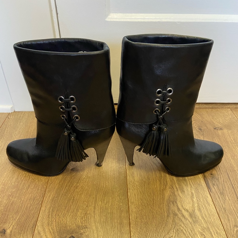Coach Legra black leather tassel ankle booties 7.5 - Picture 2 of 8